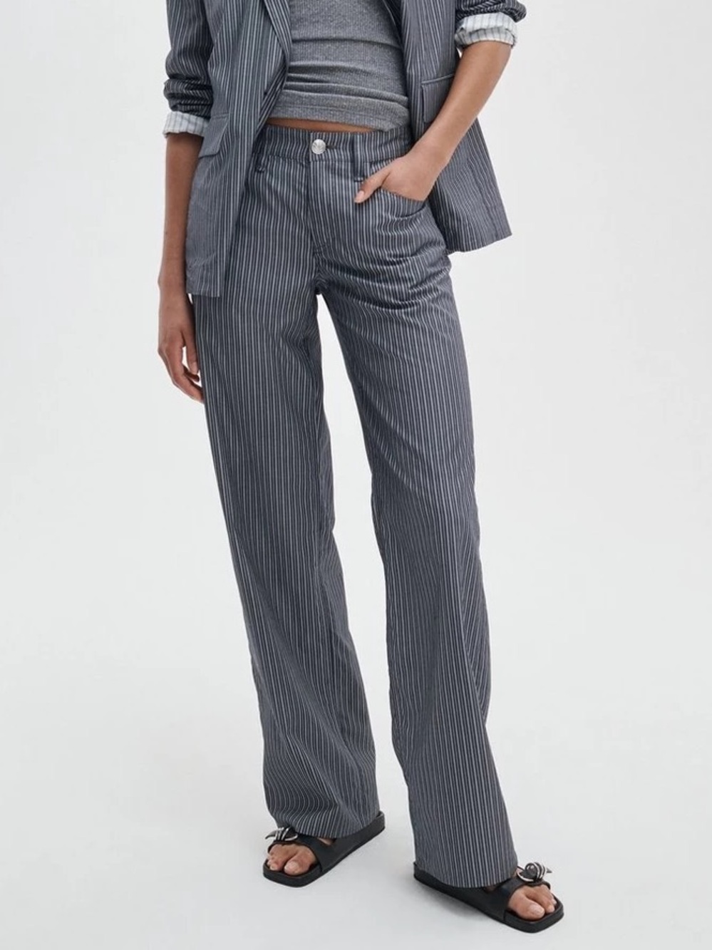 rag & bone Gray Pinstripe Straight-Leg Pants